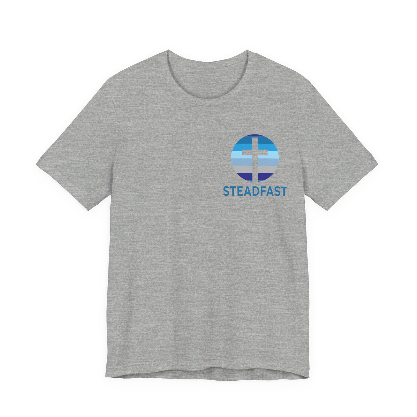 Steadfast Left Chest Blue Logo Unisex Jersey Tee with Isaiah 26:3 Verse