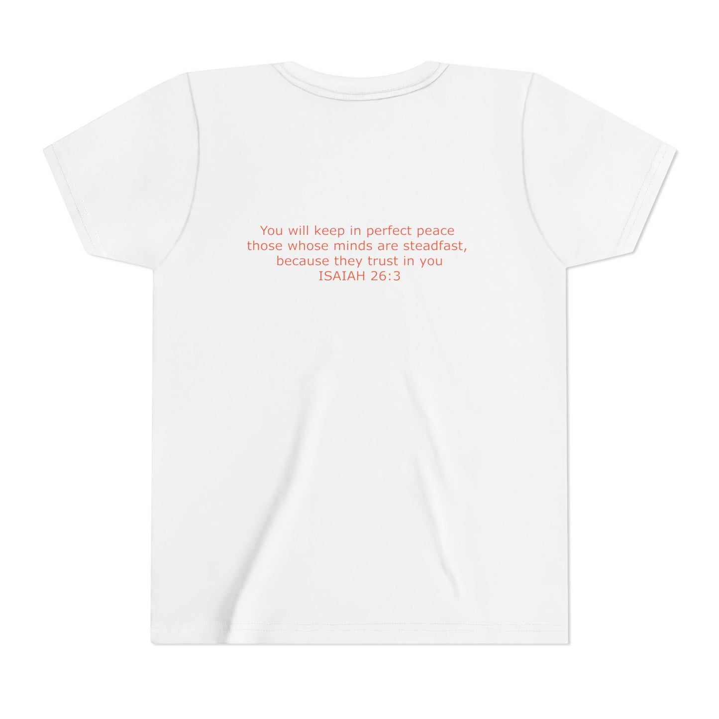 Kid's Steadfast Unisex Jersey Tee with Isaiah 26:3 Verse - Red Logo