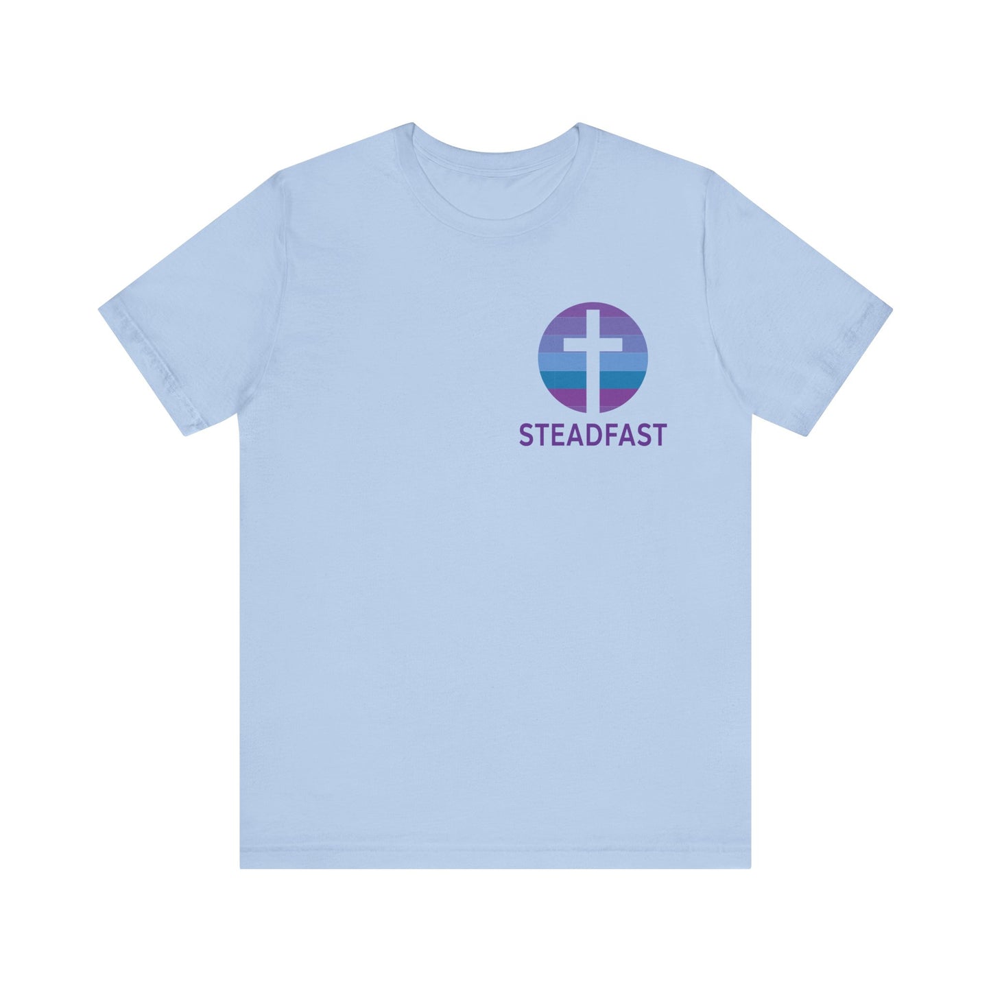 Steadfast Left Chest Purple Logo Unisex Jersey Tee with Isaiah 26:3 Verse