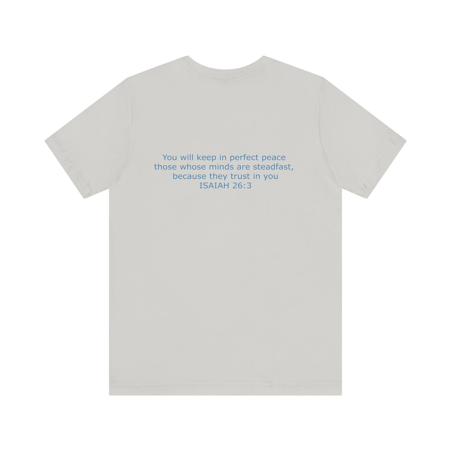 Steadfast Unisex Jersey Tee with Isaiah 26:3 Verse - Blue Logo