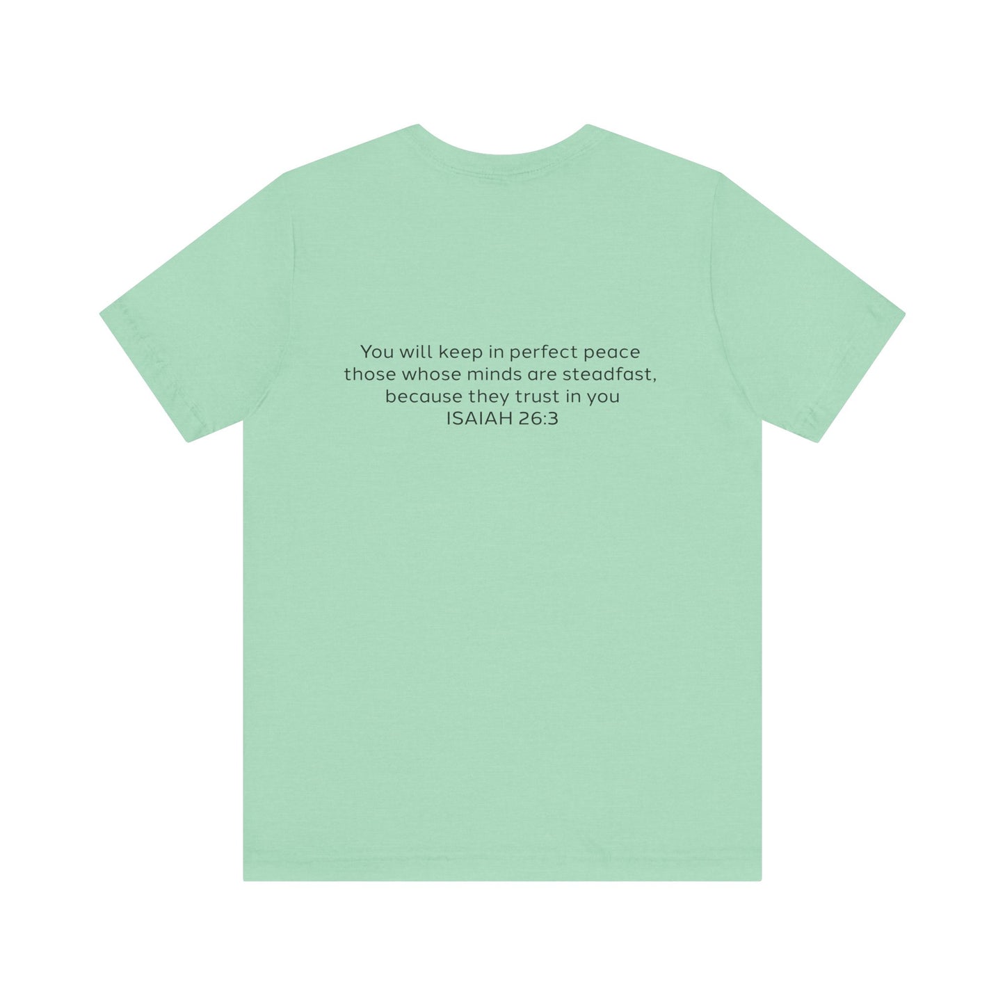 Steadfast Unisex Jersey Tee with Isaiah 26:3 Verse - Grey Logo