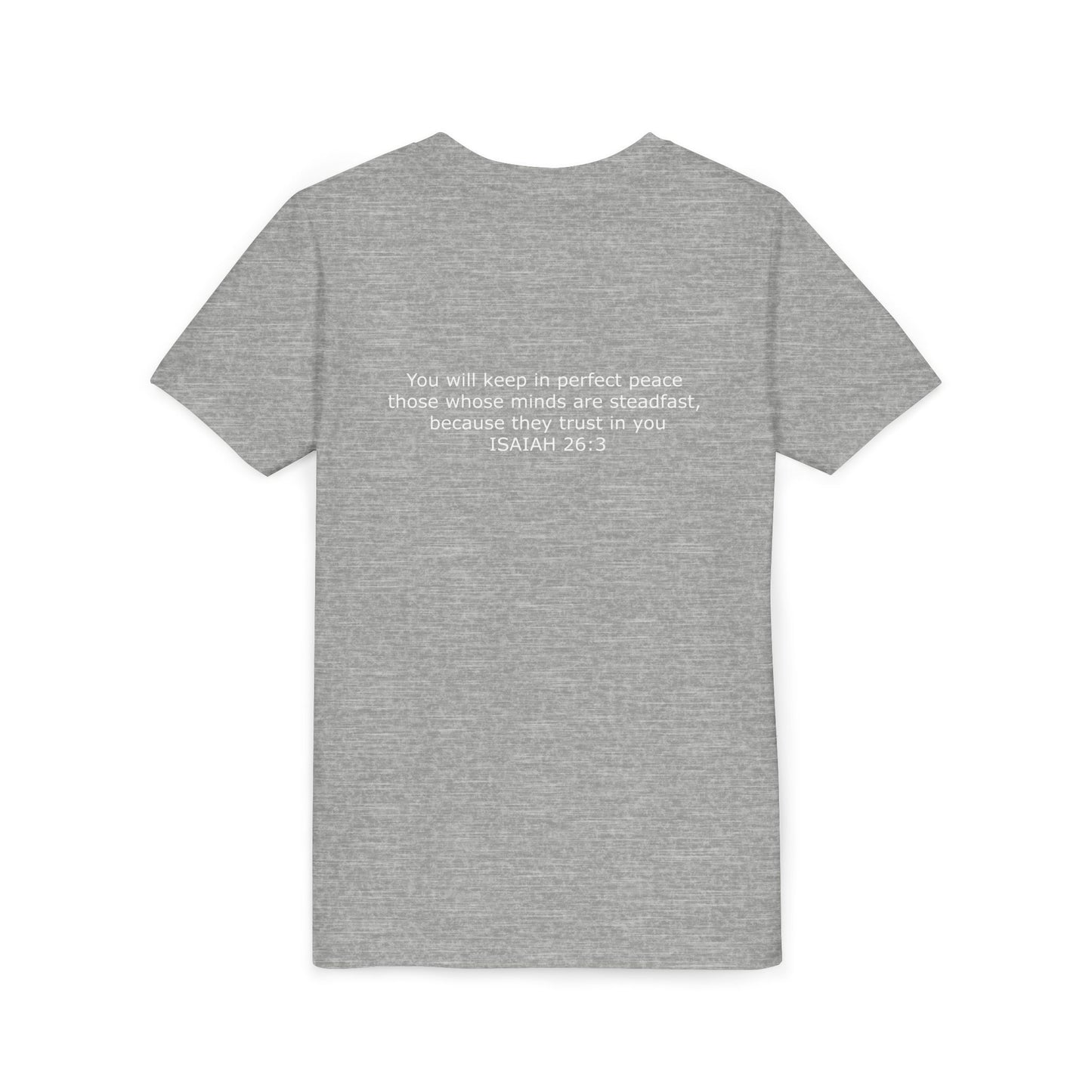 Kid's Steadfast Unisex Jersey Tee with Isaiah 26:3 Verse - White Logo