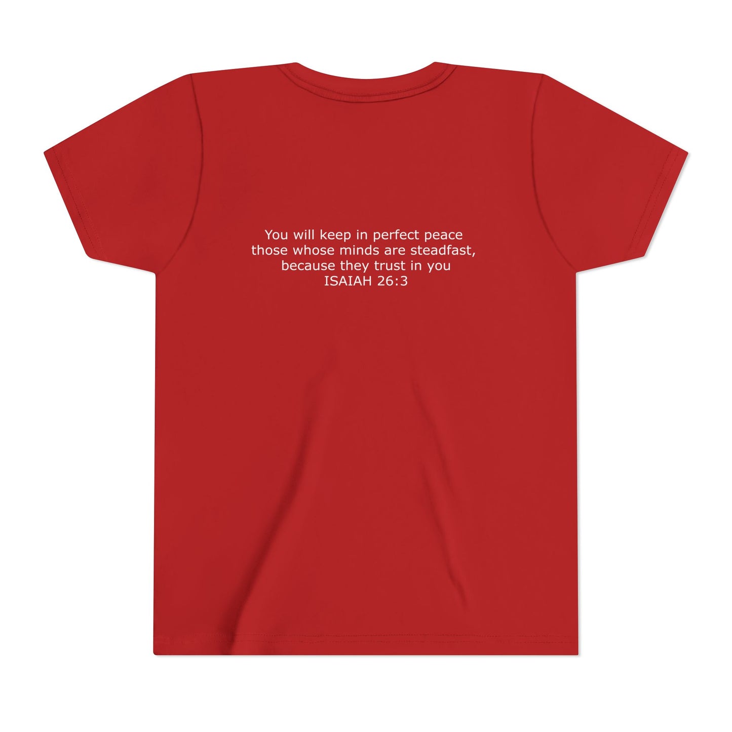 Kid's Steadfast Unisex Jersey Tee with Isaiah 26:3 Verse - White Logo
