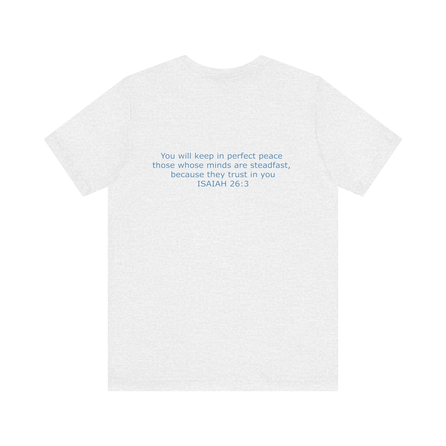 Steadfast Left Chest Blue Logo Unisex Jersey Tee with Isaiah 26:3 Verse