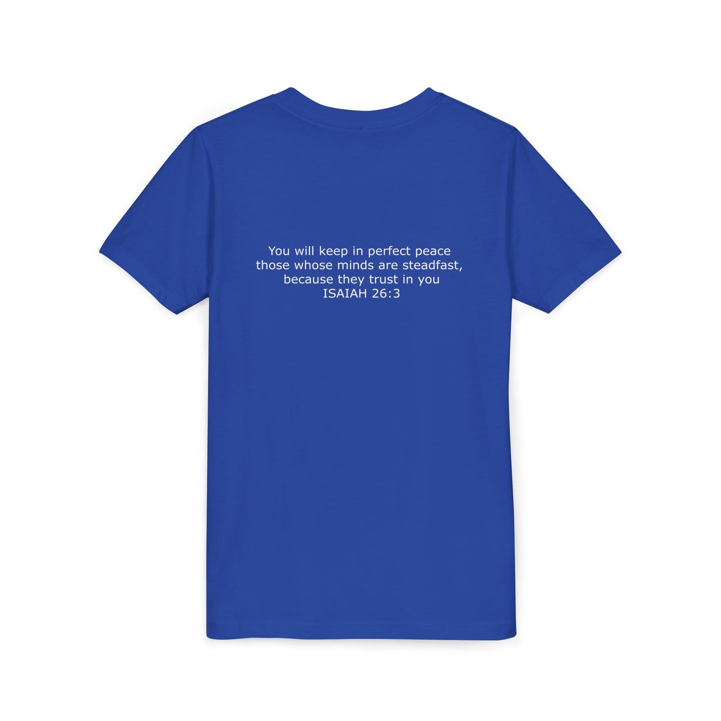 Kid's Steadfast Unisex Jersey Tee with Isaiah 26:3 Verse - White Logo