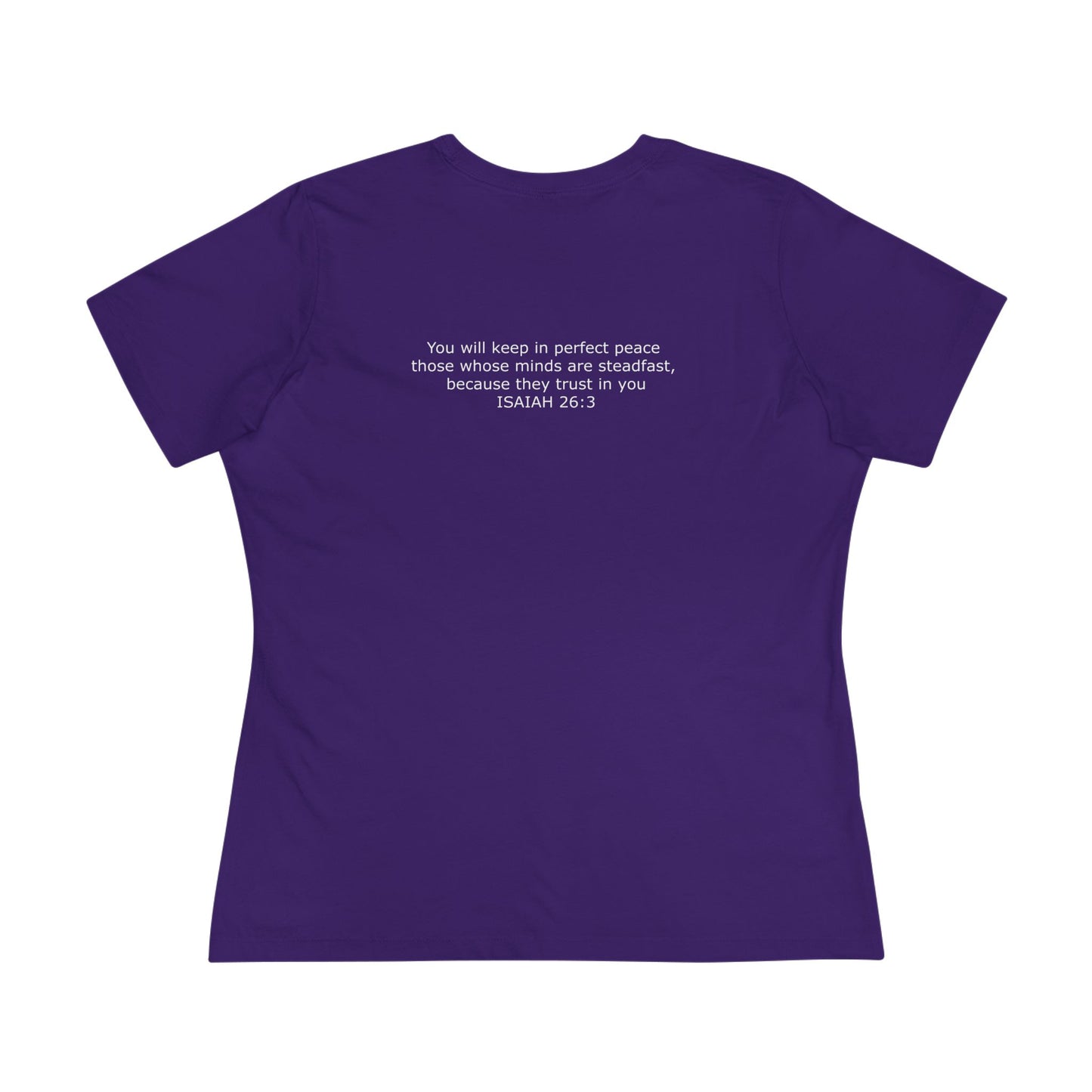 Women's Steadfast Jersey Tee with Isaiah 26:3 Verse - White Logo