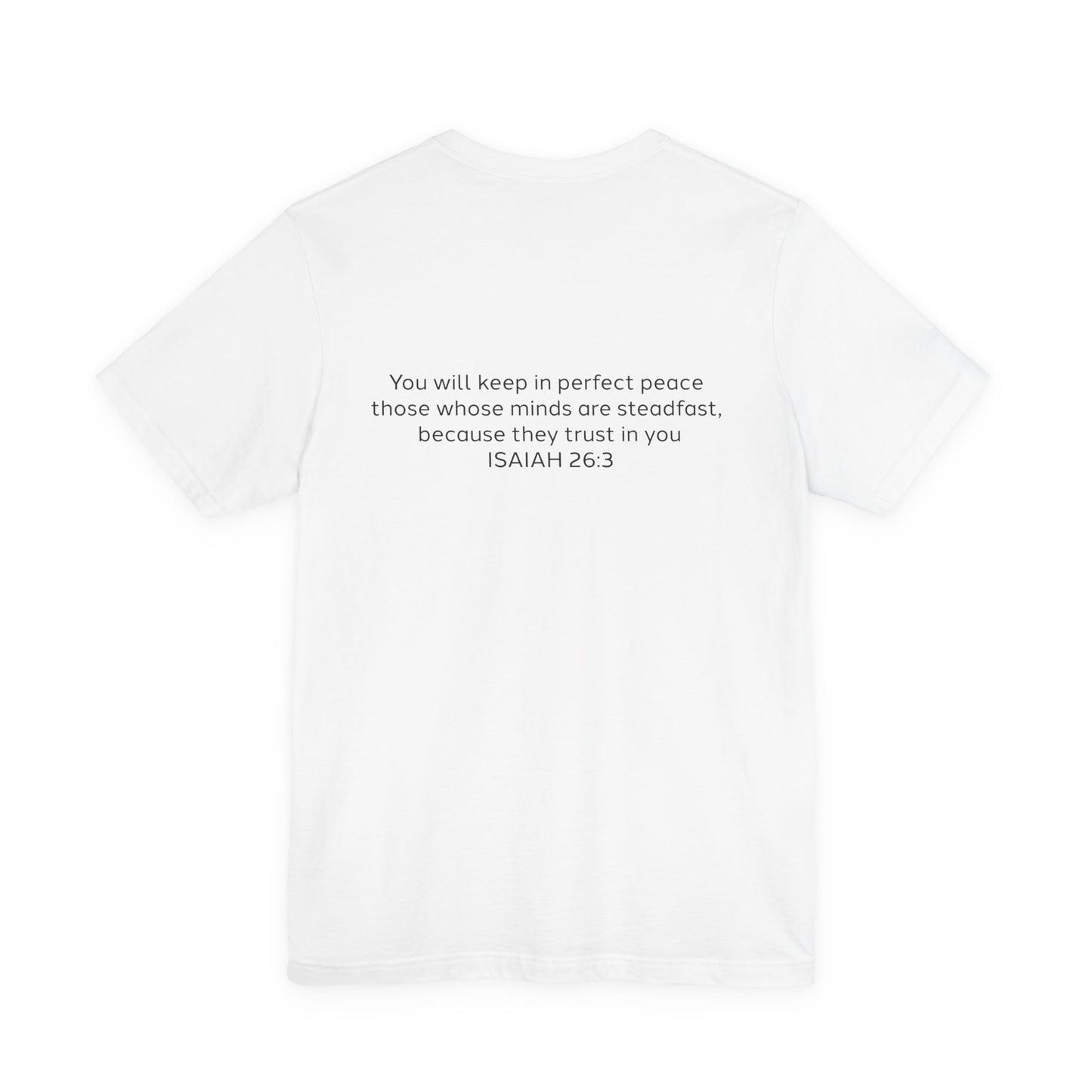 Steadfast Unisex Jersey Tee with Isaiah 26:3 Verse - Grey Logo