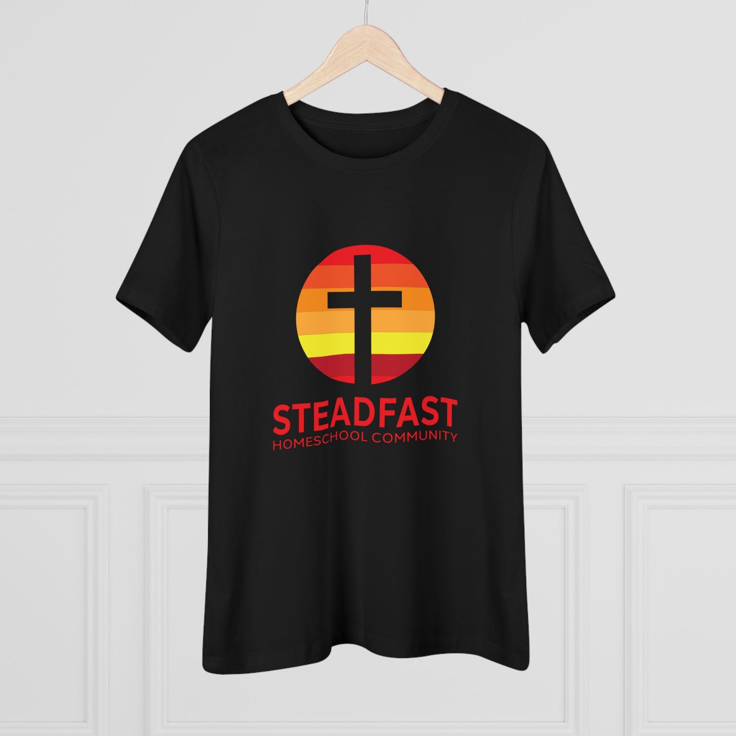 Women's Steadfast Jersey Tee with Isaiah 26:3 Verse - Red Logo