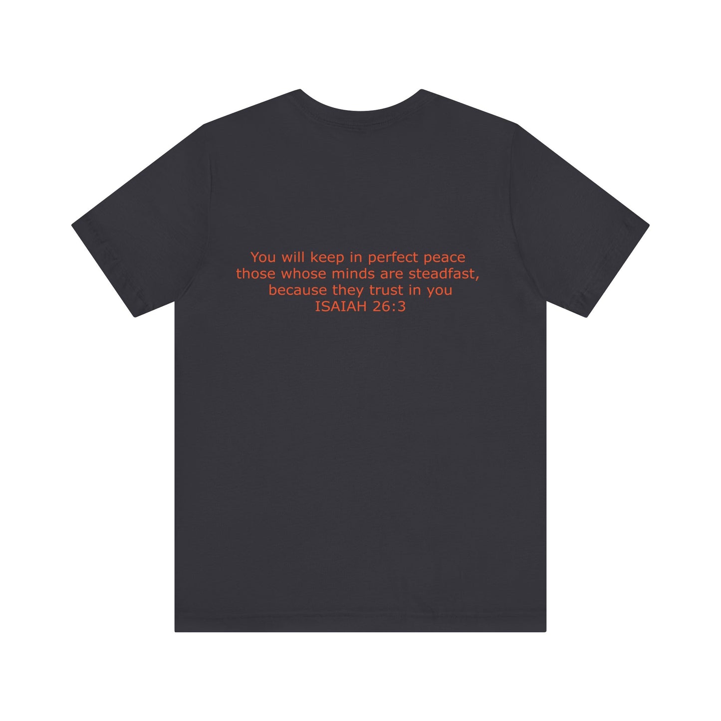 Steadfast Unisex Jersey Tee with Isaiah 26:3 Verse - Red Logo
