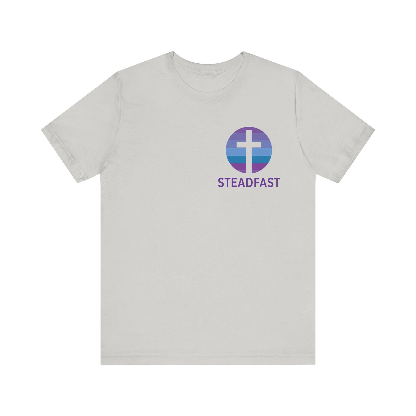 Steadfast Left Chest Purple Logo Unisex Jersey Tee with Isaiah 26:3 Verse