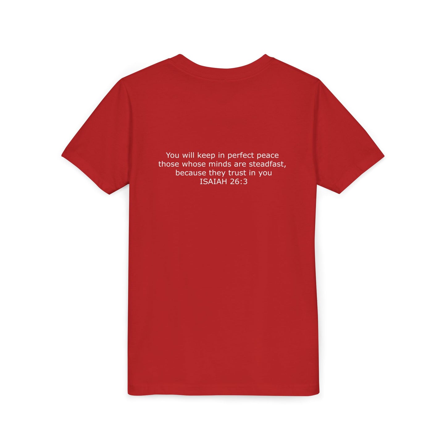 Kid's Steadfast Unisex Jersey Tee with Isaiah 26:3 Verse - White Logo