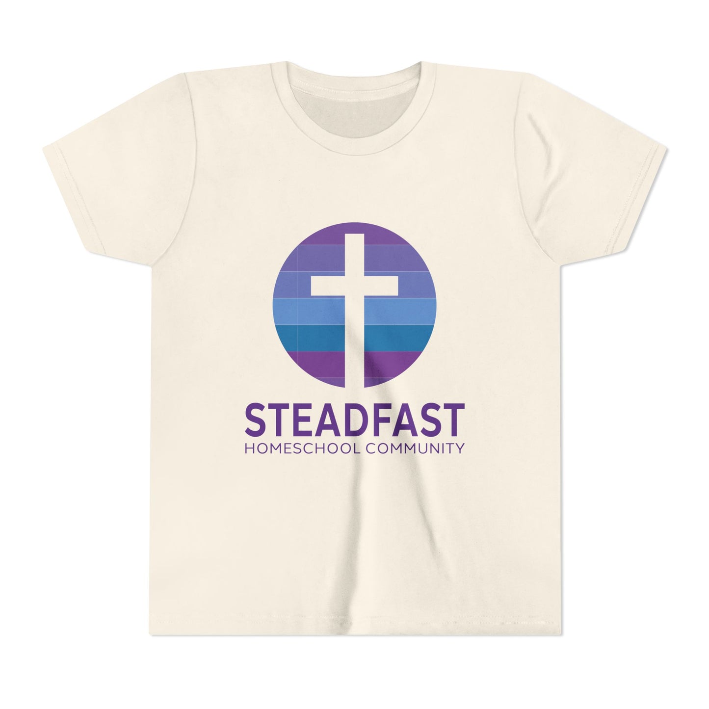 Kid's Steadfast Unisex Jersey Tee with Isaiah 26:3 Verse - Purple Logo