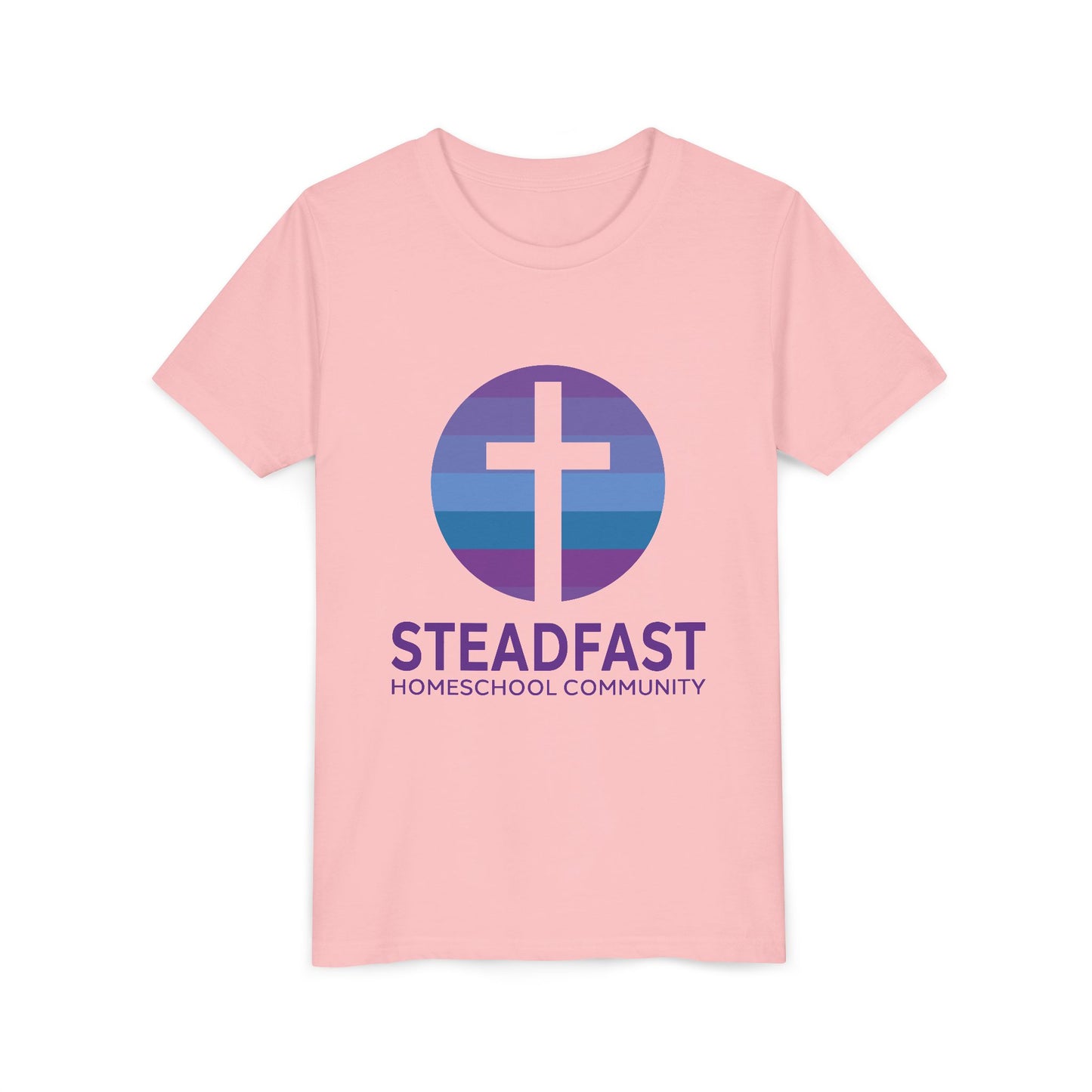 Kid's Steadfast Unisex Jersey Tee with Isaiah 26:3 Verse - Purple Logo