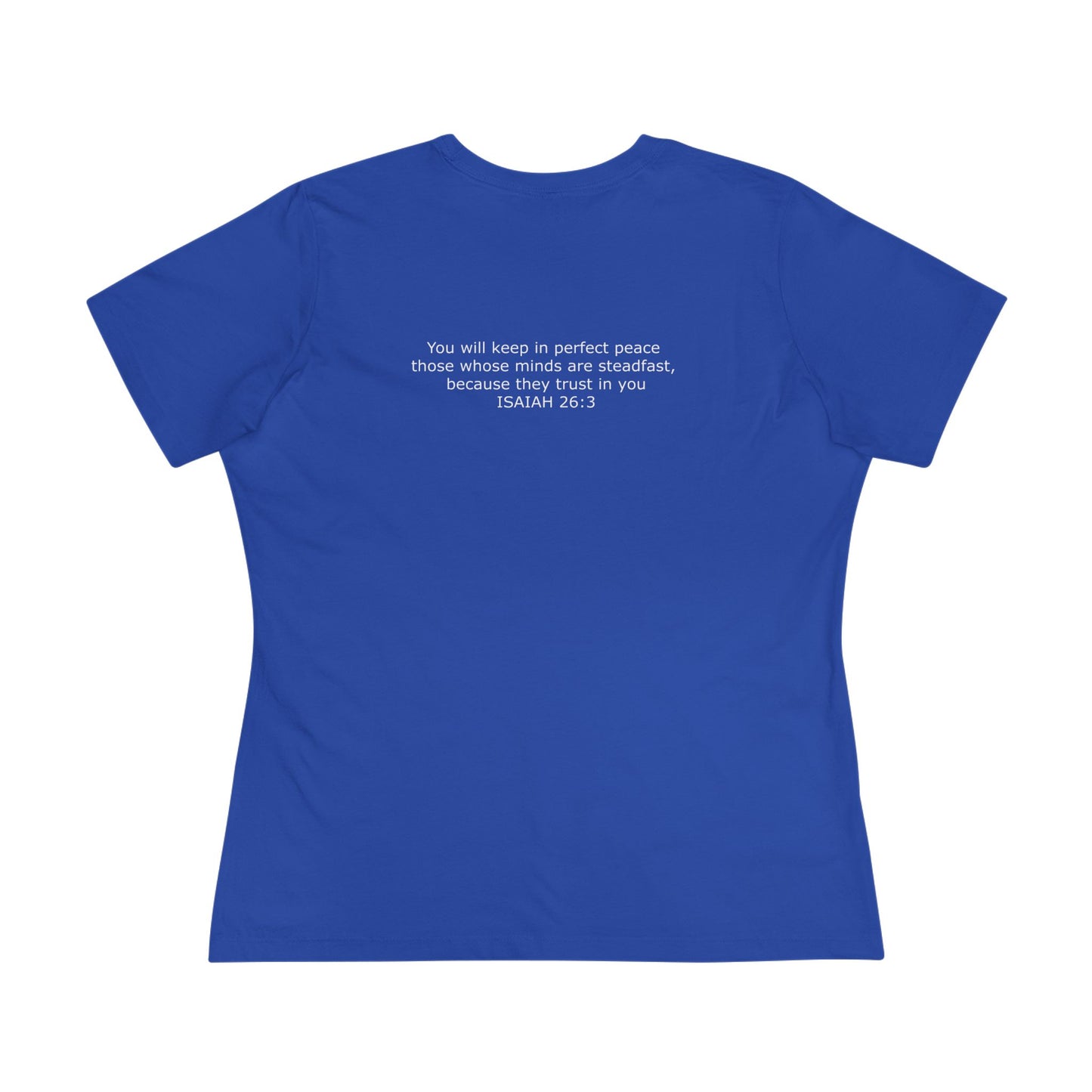 Women's Steadfast Jersey Tee with Isaiah 26:3 Verse - White Logo