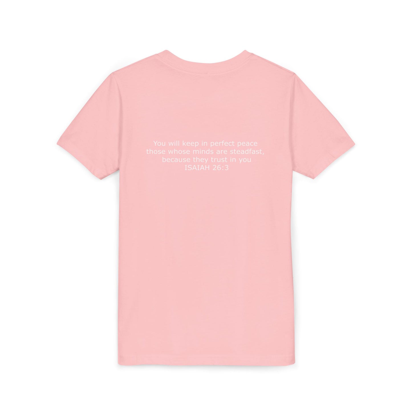 Kid's Steadfast Unisex Jersey Tee with Isaiah 26:3 Verse - White Logo