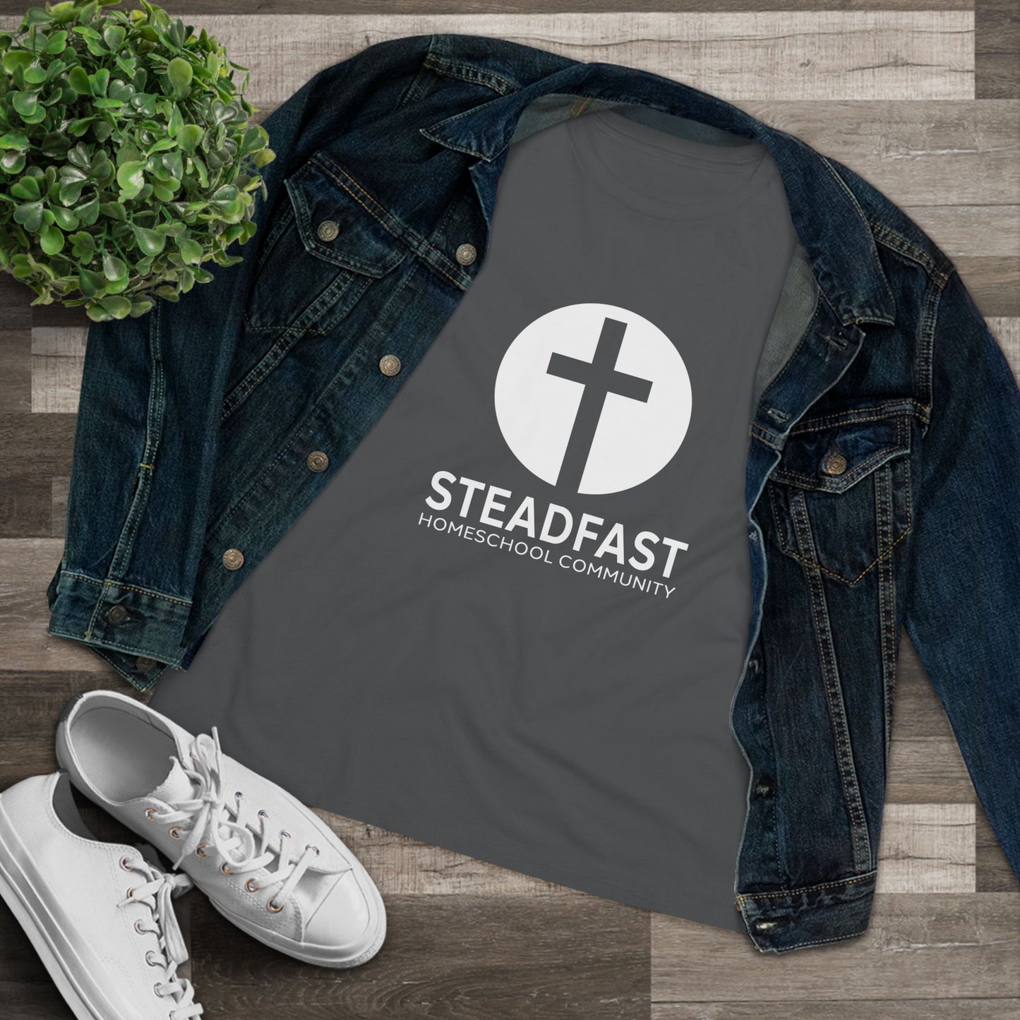 Women's Steadfast Jersey Tee with Isaiah 26:3 Verse - White Logo