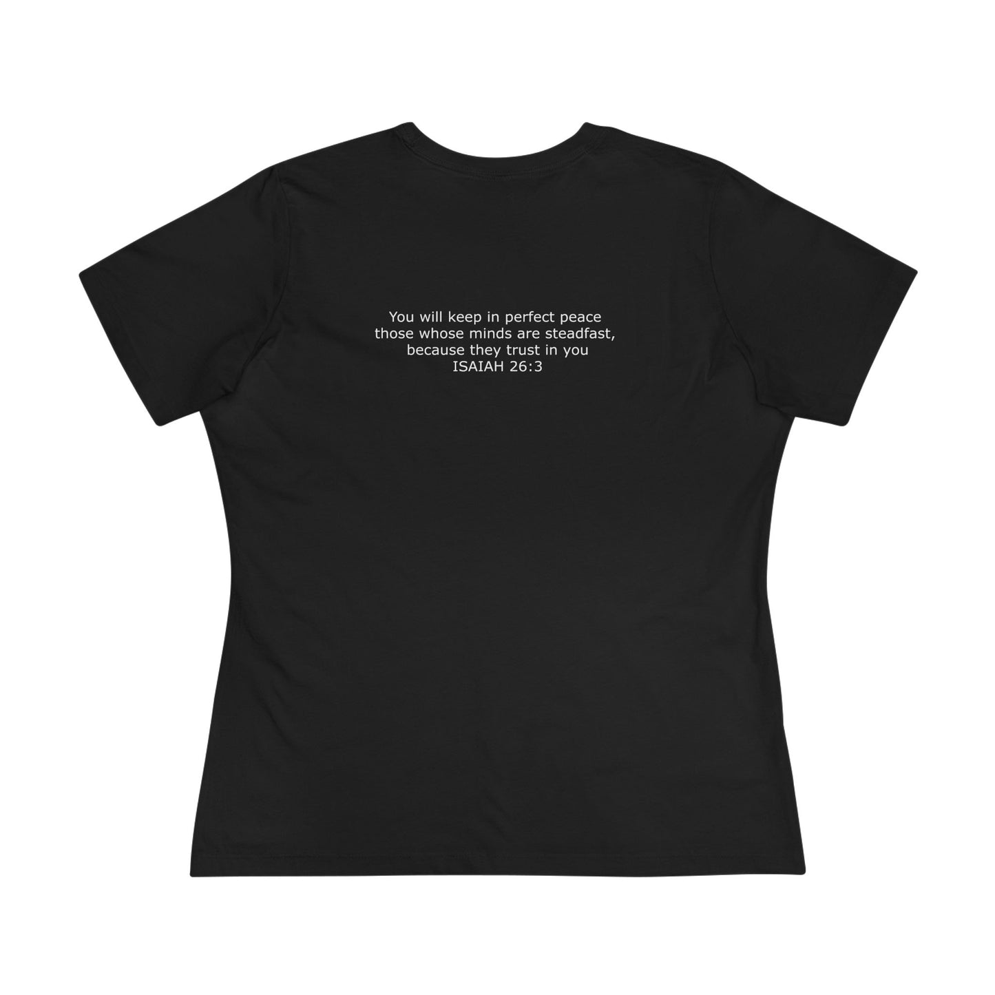 Women's Steadfast Jersey Tee with Isaiah 26:3 Verse - White Logo