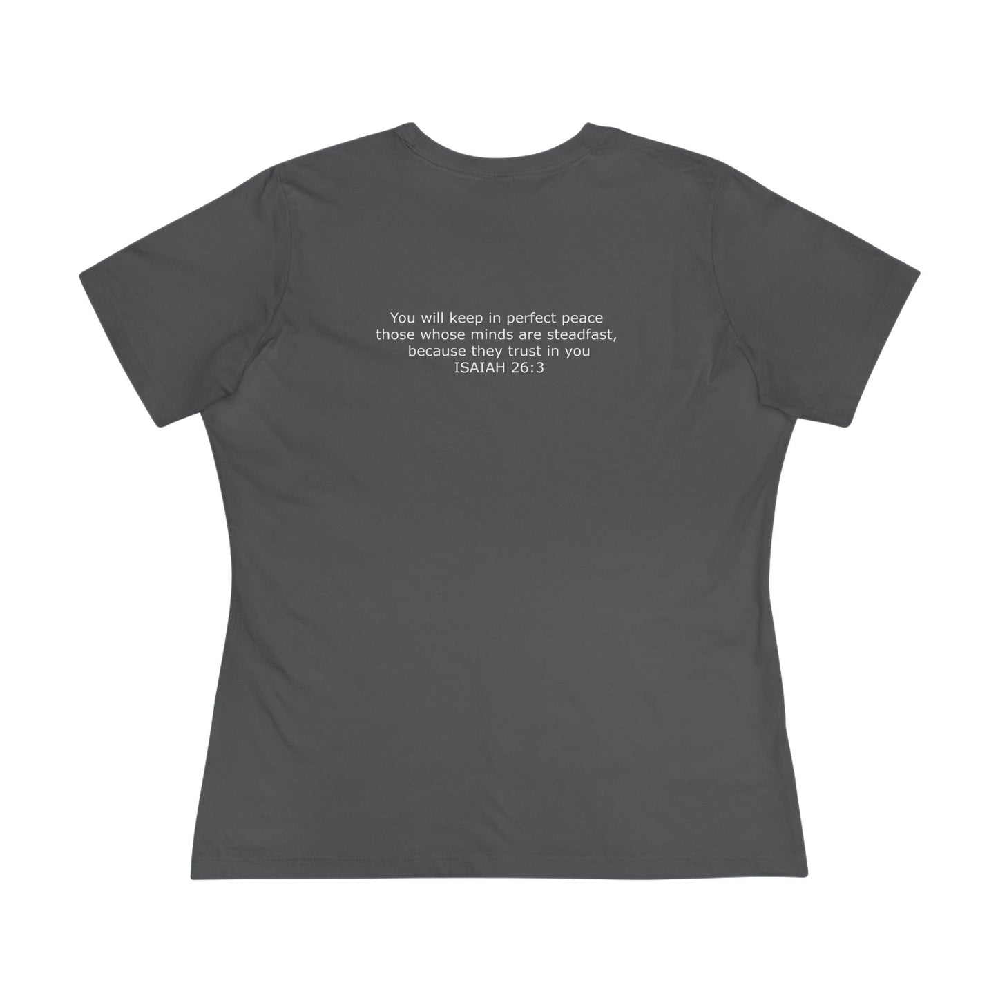 Women's Steadfast Jersey Tee with Isaiah 26:3 Verse - White Logo