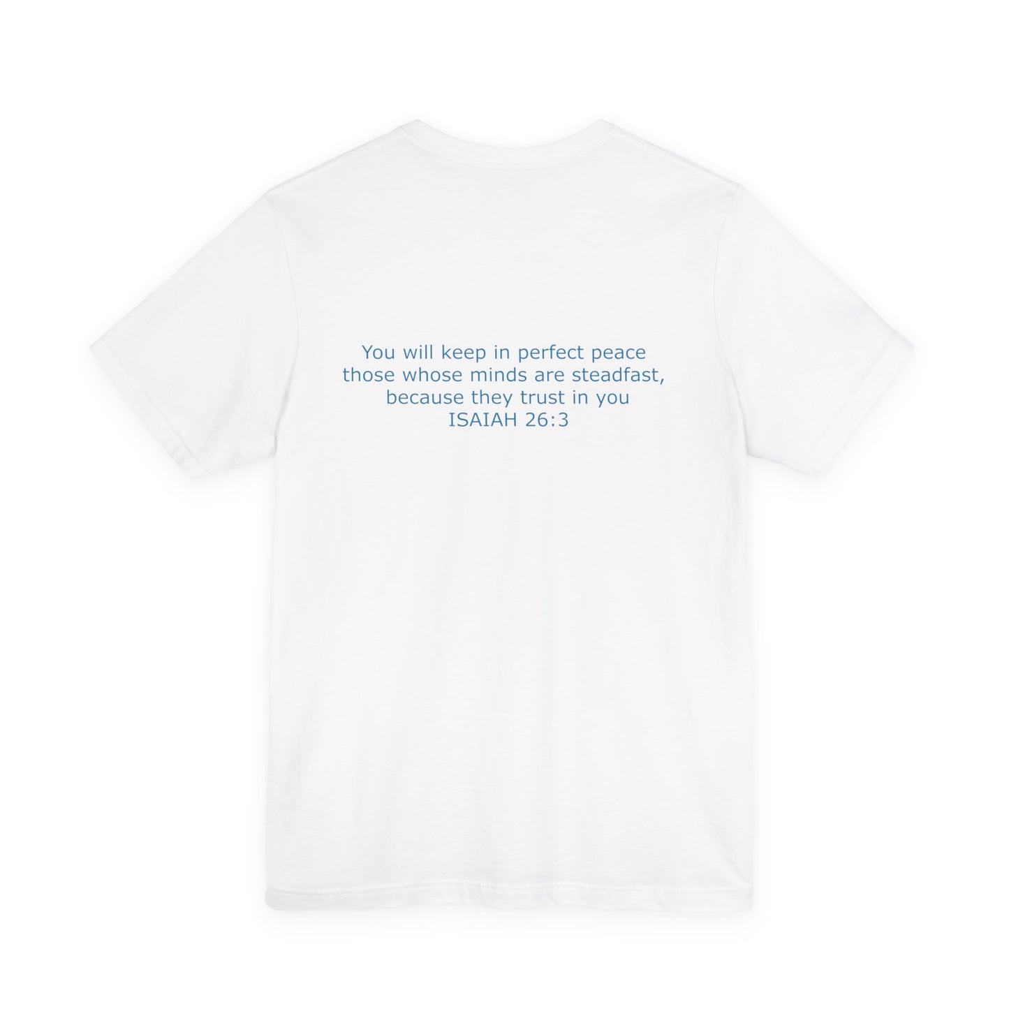 Steadfast Unisex Jersey Tee with Isaiah 26:3 Verse - Blue Logo