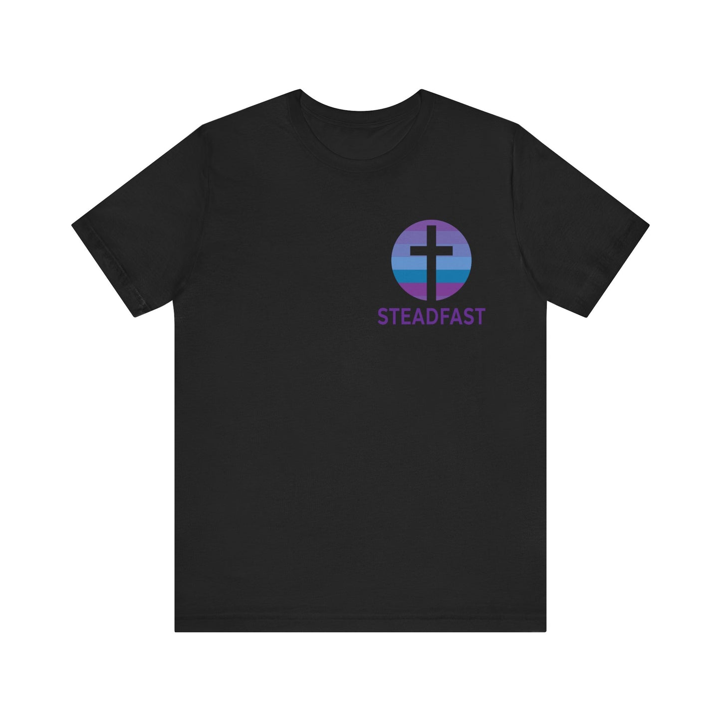 Steadfast Left Chest Purple Logo Unisex Jersey Tee with Isaiah 26:3 Verse
