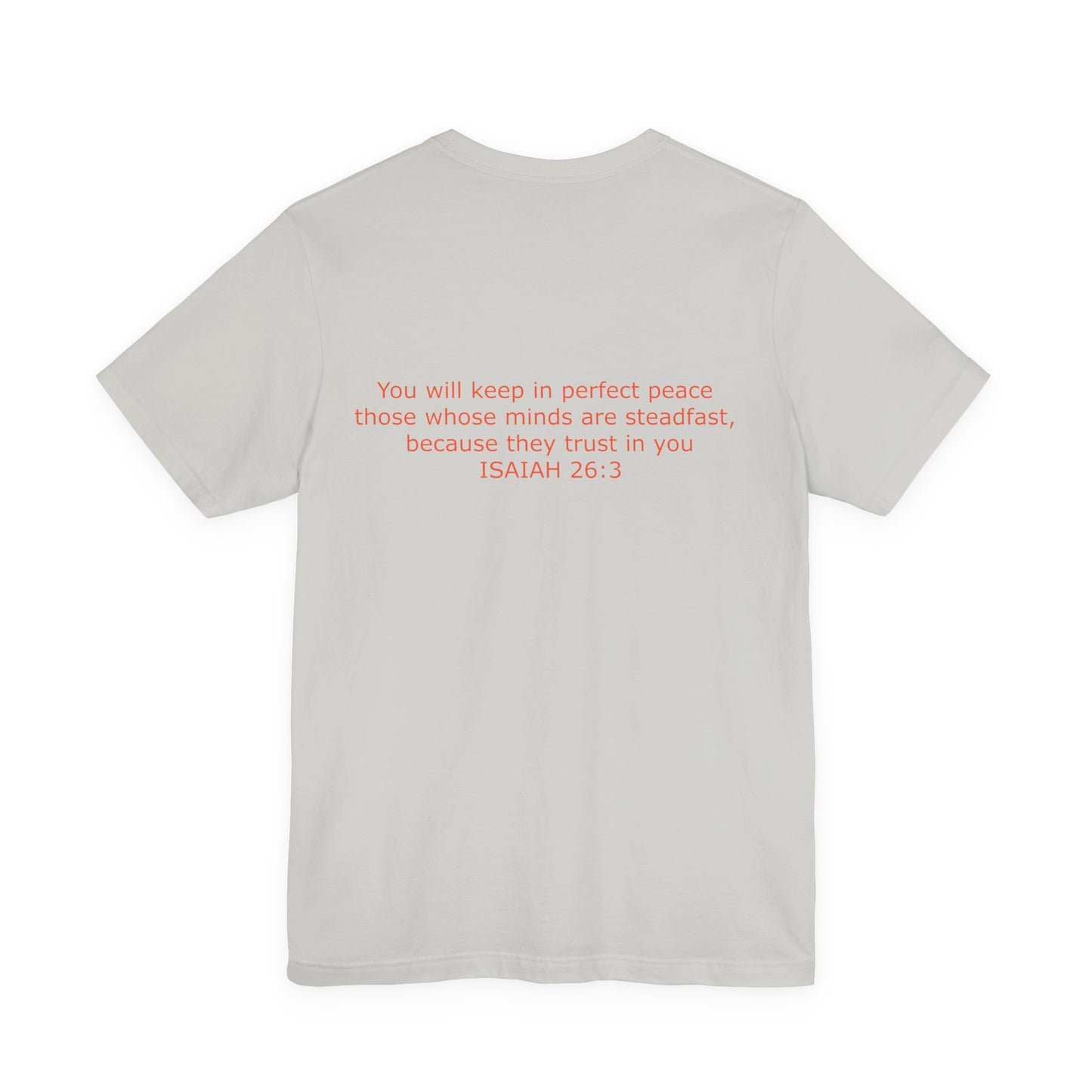 Steadfast Unisex Jersey Tee with Isaiah 26:3 Verse - Red Logo