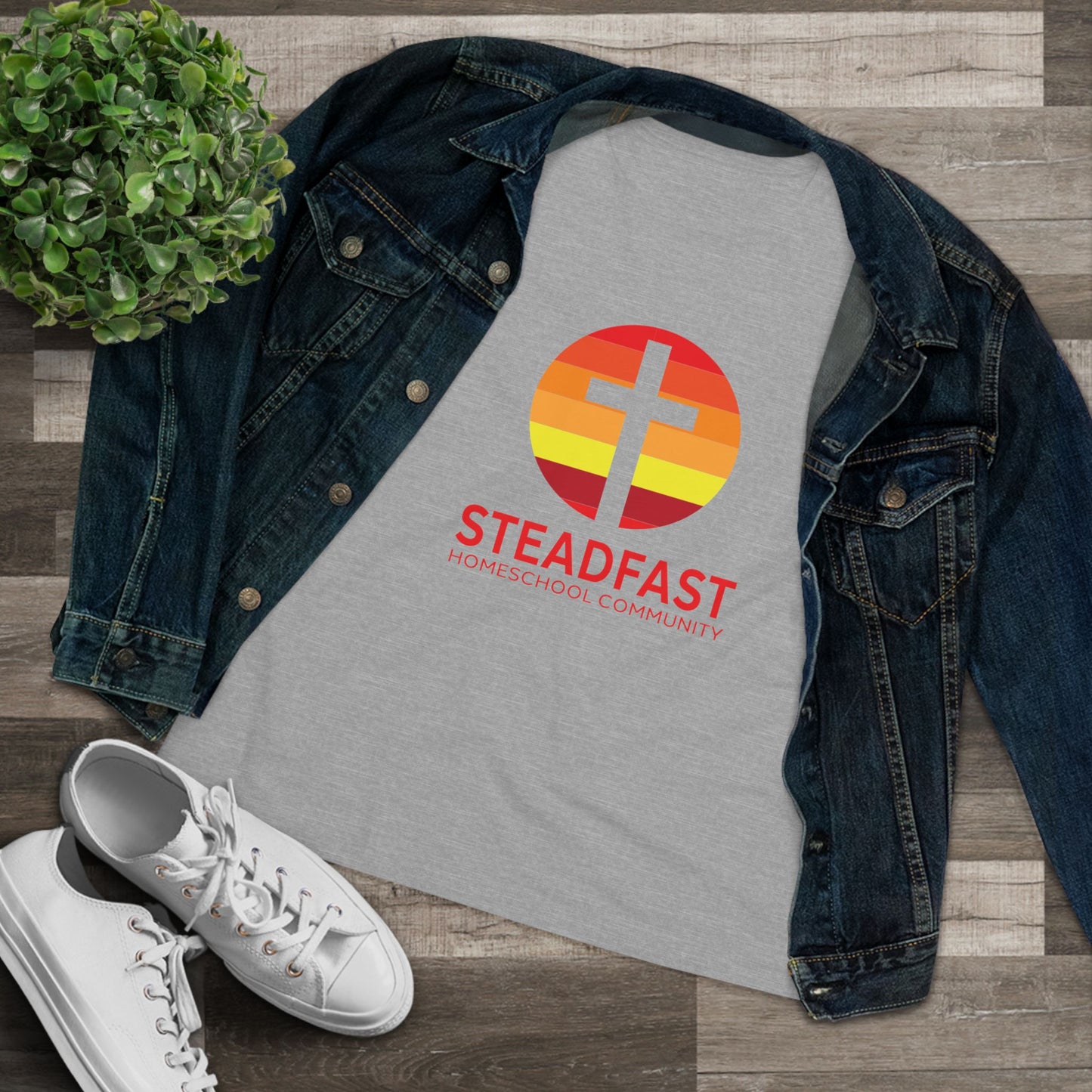 Women's Steadfast Jersey Tee with Isaiah 26:3 Verse - Red Logo