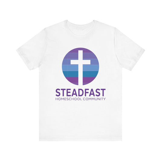 Steadfast Unisex Jersey Tee with Isaiah 26:3 Verse - Purple Logo