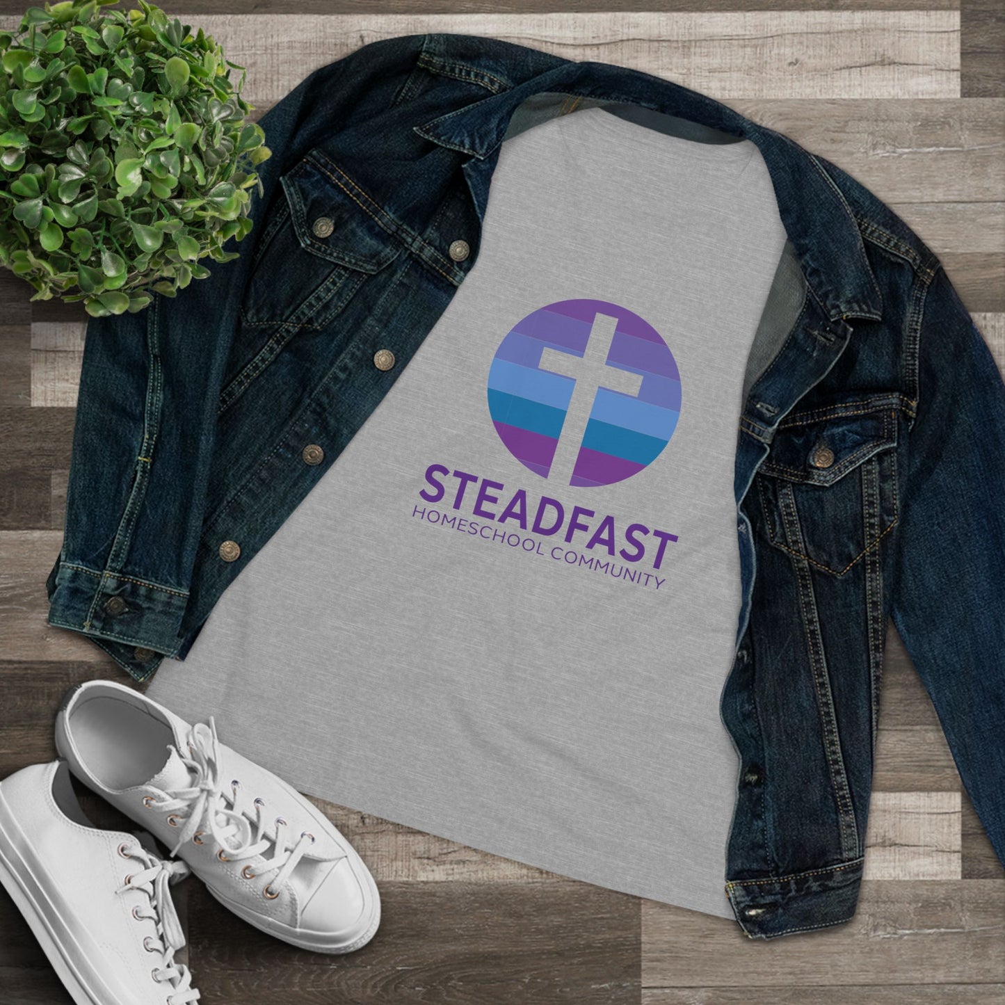 Women's Steadfast Unisex Jersey Tee with Isaiah 26:3 Verse - Purple Logo