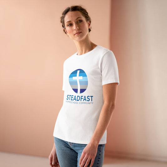 Women's Steadfast Jersey Tee with Isaiah 26:3 Verse - Blue Logo