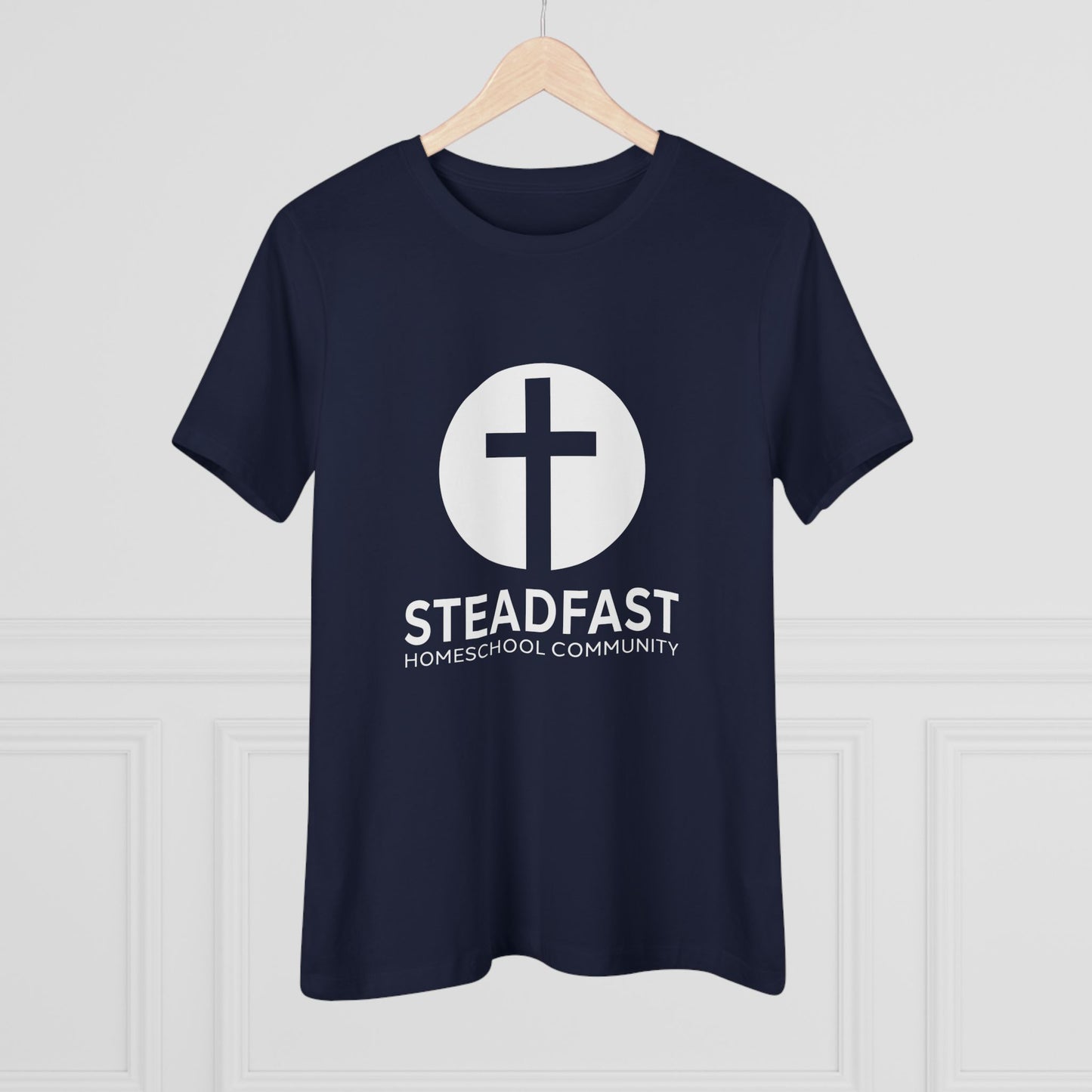 Women's Steadfast Jersey Tee with Isaiah 26:3 Verse - White Logo