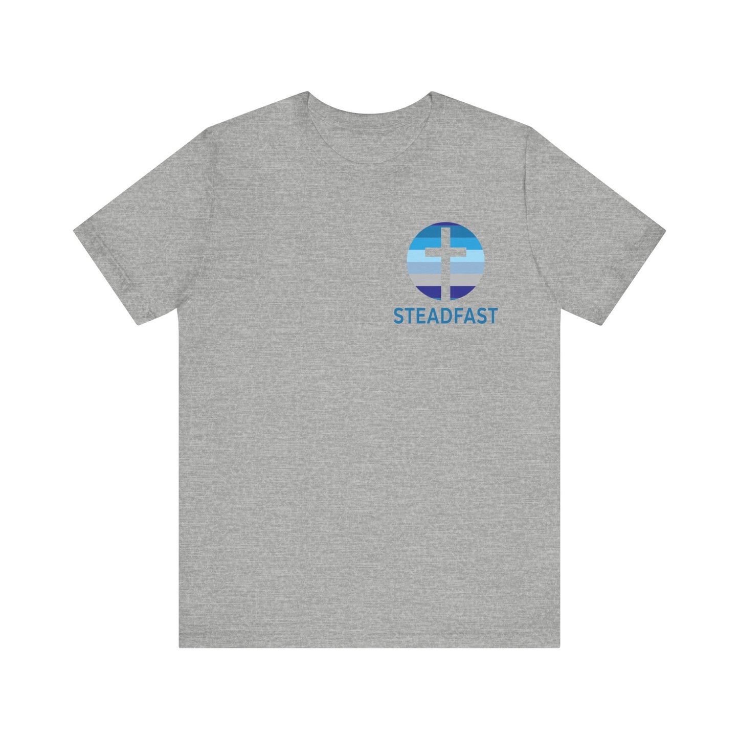 Steadfast Left Chest Blue Logo Unisex Jersey Tee with Isaiah 26:3 Verse