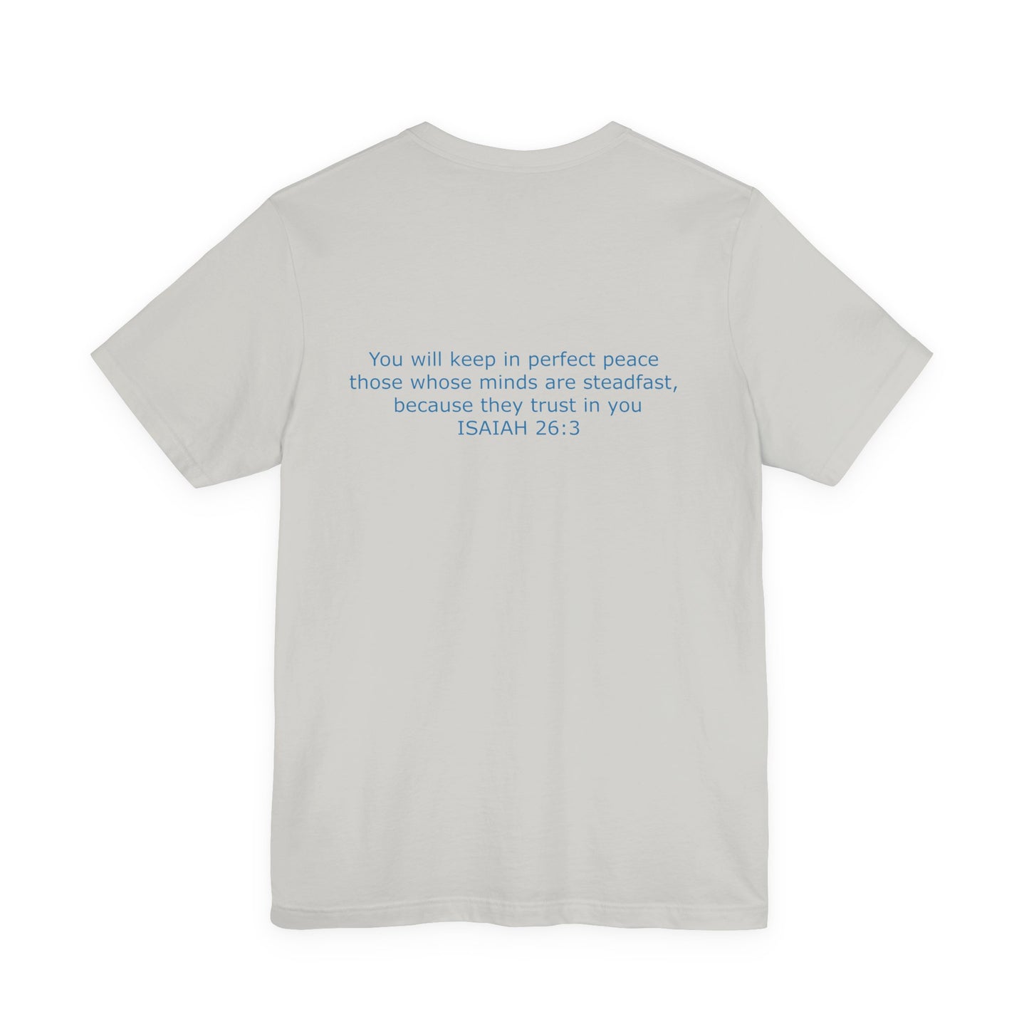 Steadfast Unisex Jersey Tee with Isaiah 26:3 Verse - Blue Logo