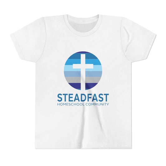 Kid's Steadfast Unisex Jersey Tee with Isaiah 26:3 Verse - Blue Logo