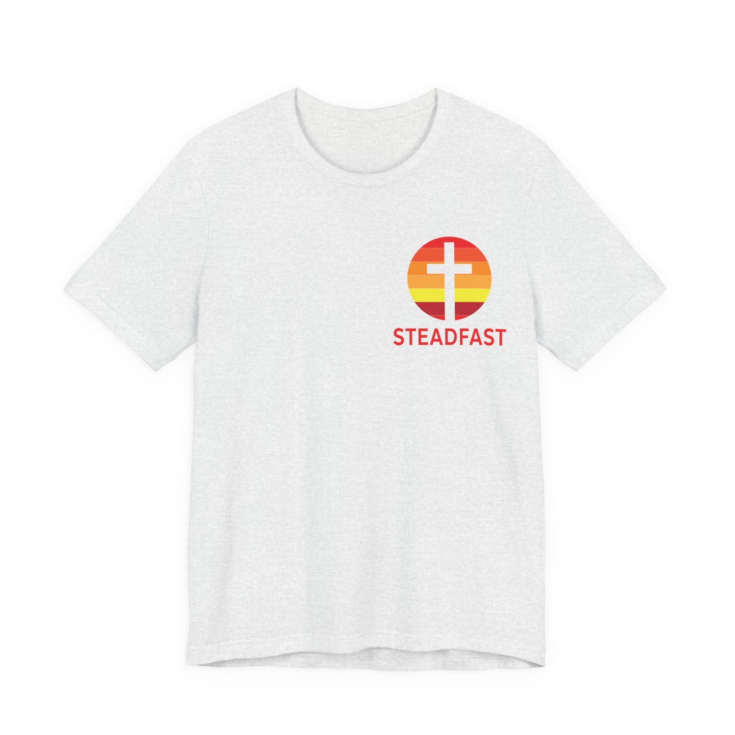 Steadfast Left Chest Red Logo Unisex Jersey Tee with Isaiah 26:3 Verse