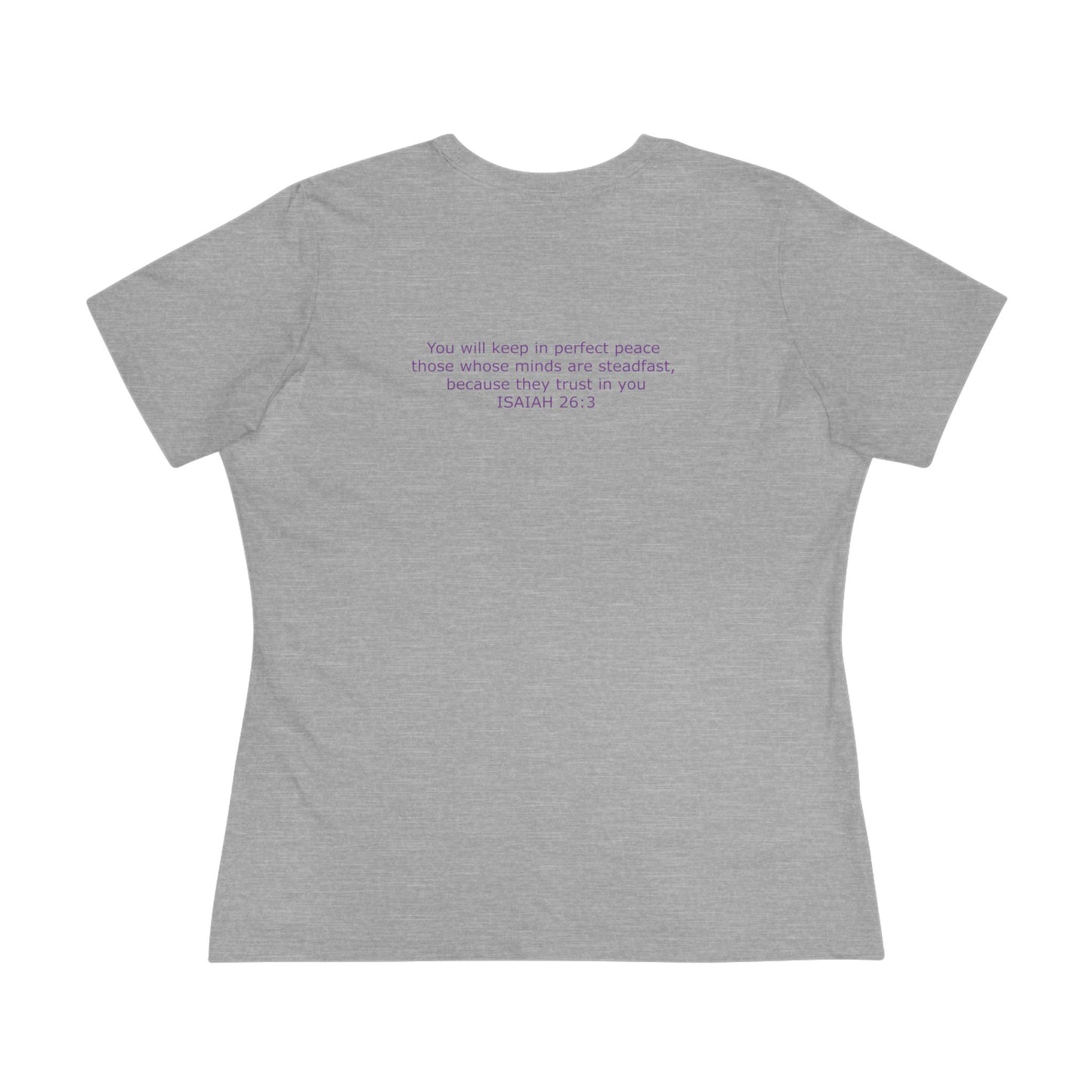 Women's Steadfast Unisex Jersey Tee with Isaiah 26:3 Verse - Purple Logo