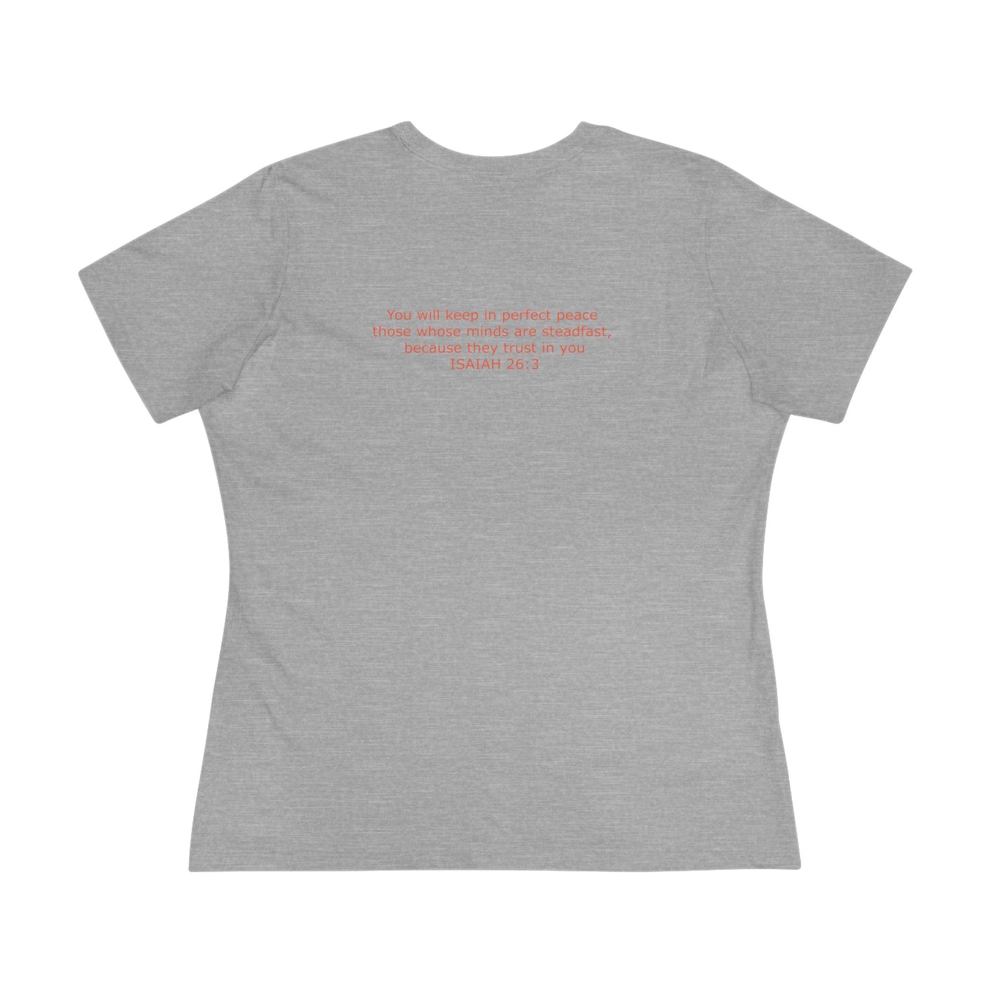 Women's Steadfast Jersey Tee with Isaiah 26:3 Verse - Red Logo