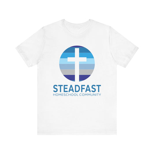 Steadfast Unisex Jersey Tee with Isaiah 26:3 Verse - Blue Logo
