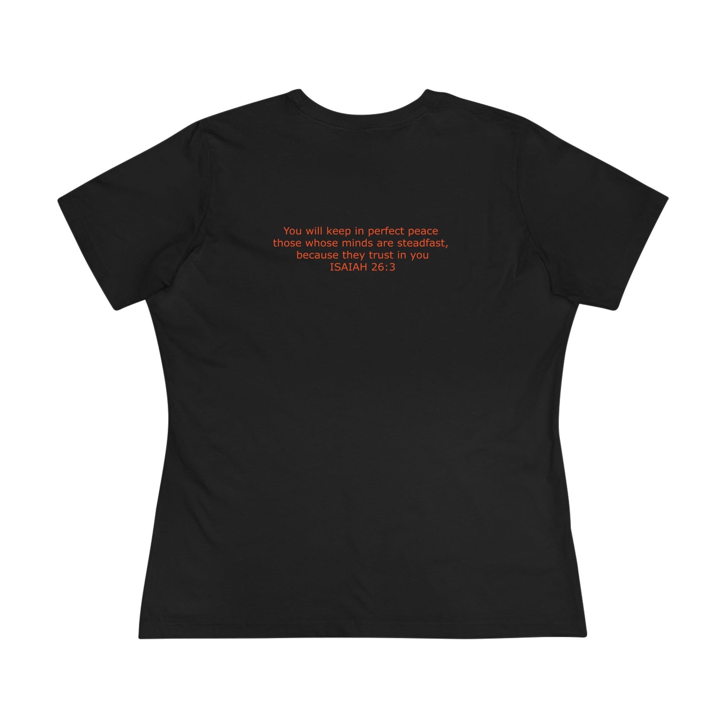 Women's Steadfast Jersey Tee with Isaiah 26:3 Verse - Red Logo