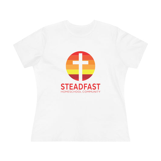 Women's Steadfast Jersey Tee with Isaiah 26:3 Verse - Red Logo