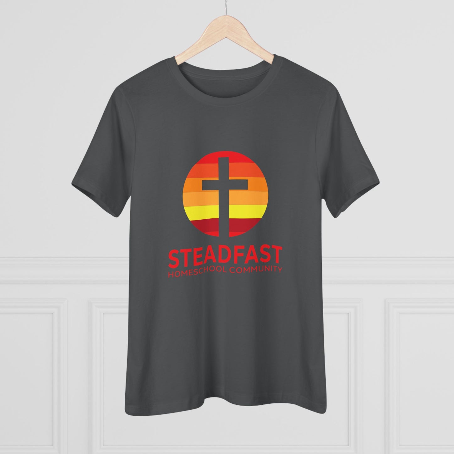 Women's Steadfast Jersey Tee with Isaiah 26:3 Verse - Red Logo