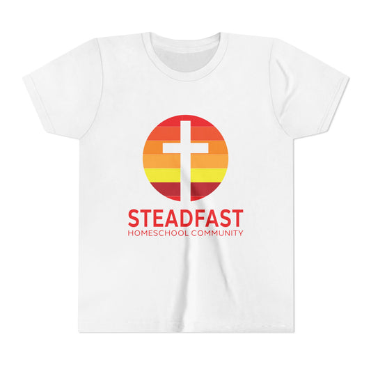 Kid's Steadfast Unisex Jersey Tee with Isaiah 26:3 Verse - Red Logo