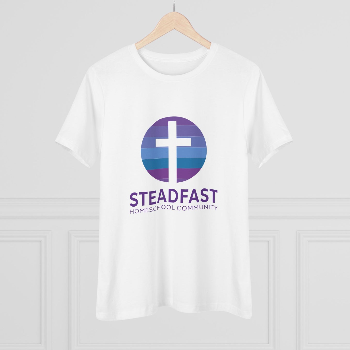 Women's Steadfast Unisex Jersey Tee with Isaiah 26:3 Verse - Purple Logo