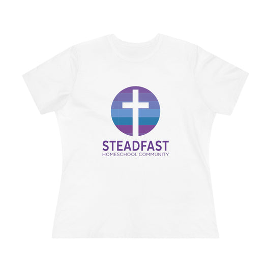 Women's Steadfast Unisex Jersey Tee with Isaiah 26:3 Verse - Purple Logo