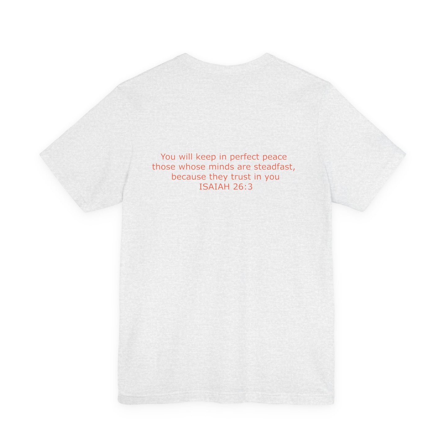 Steadfast Left Chest Red Logo Unisex Jersey Tee with Isaiah 26:3 Verse