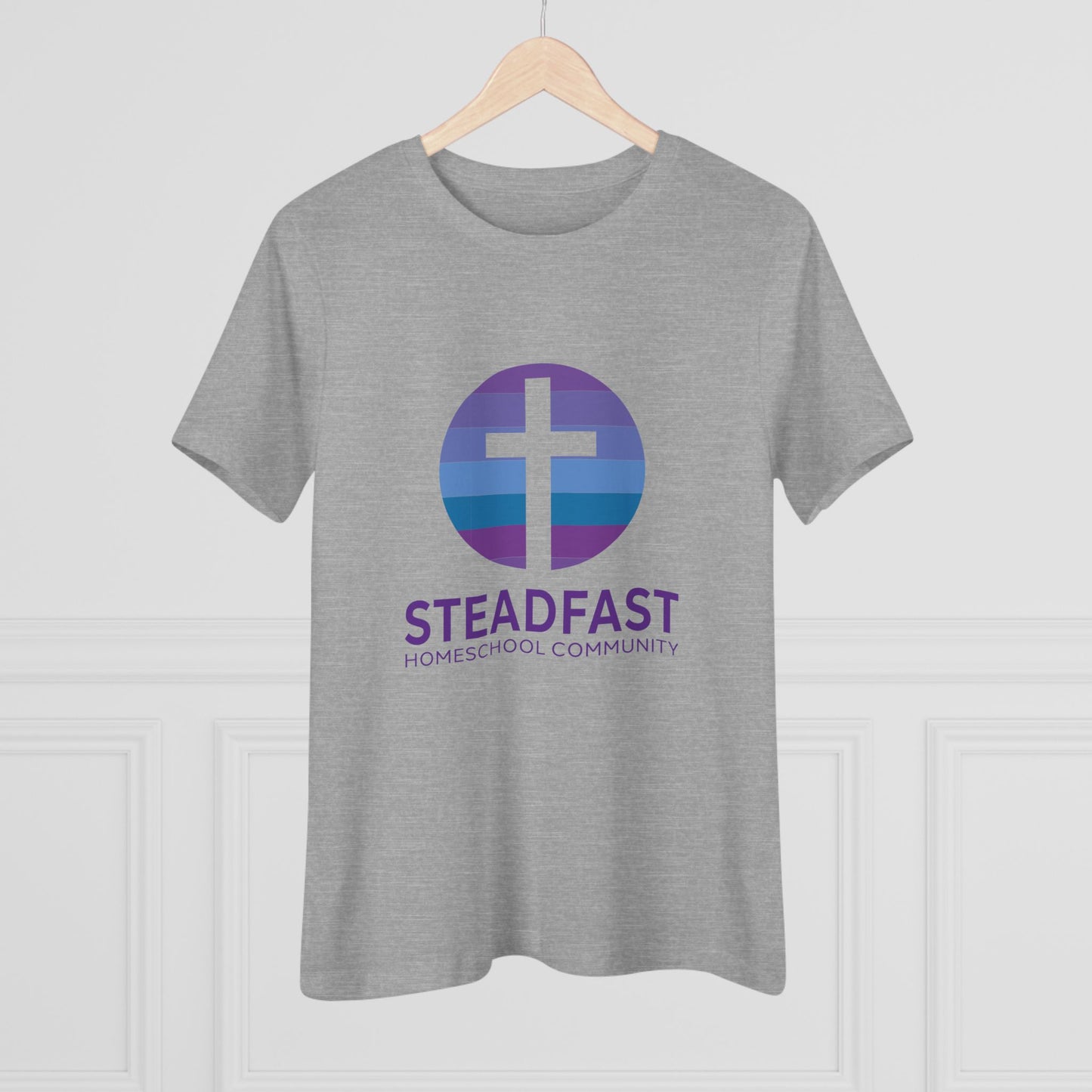 Women's Steadfast Unisex Jersey Tee with Isaiah 26:3 Verse - Purple Logo